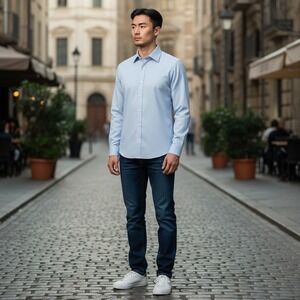 Barrington Men's Blue Wrinkle Free Cotton Polyester‎ Dress Shirt Size 15 32 33